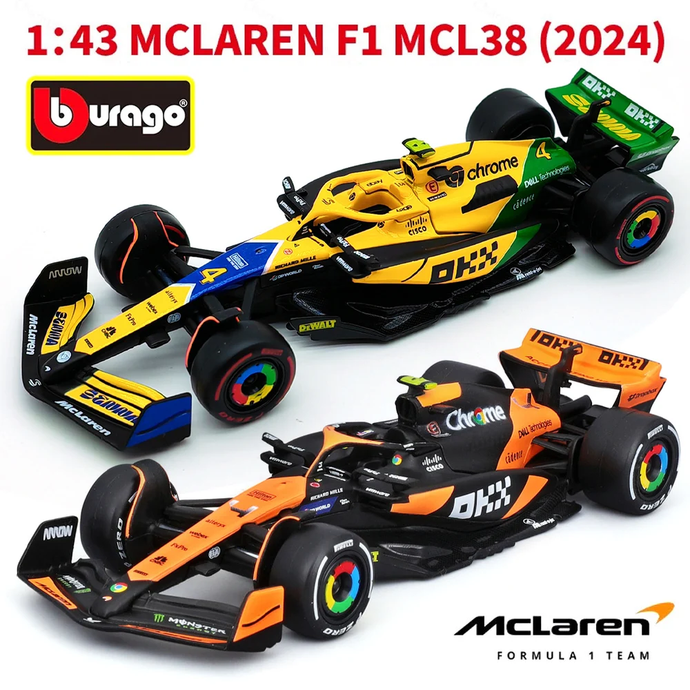 

Bburago 1:43 2024 F1 Mclaren MCL38 Monaco Grand Prix Alloy Car Miniature Diecast Model #4 Lando Norris #81 Oscar Piastri Toy