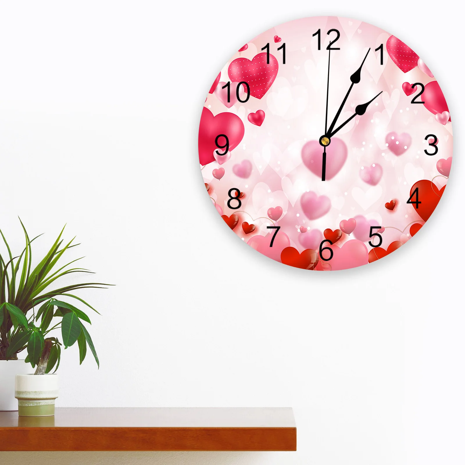 Valentine'S Day Love Balloon Illustration Printed Wall Clock Modern Silent Clock Living Room Home Decor Wall Hanging Watch