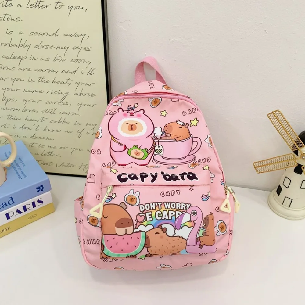 

Thickened Capybara Backpack Nylon Wide Straps Cartoon Animal Daypack Multi Functional Foldable Large Capacity School Bag Daily