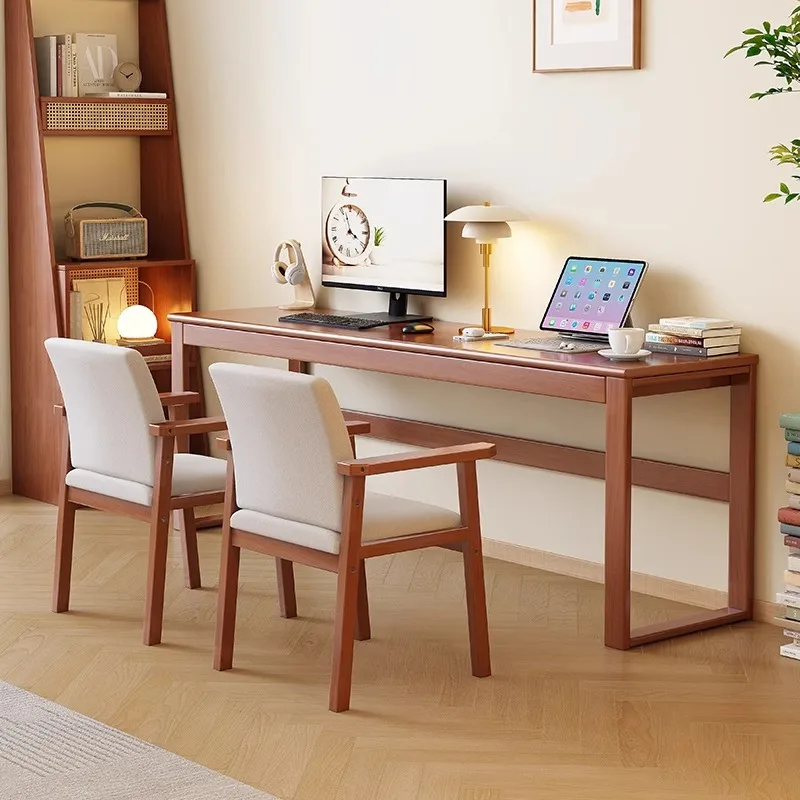مكتب مزدوج من الخشب الصلب، مكتب دراسة منزلي بسيط، مكتب كمبيوتر، منضدة كتابة #2