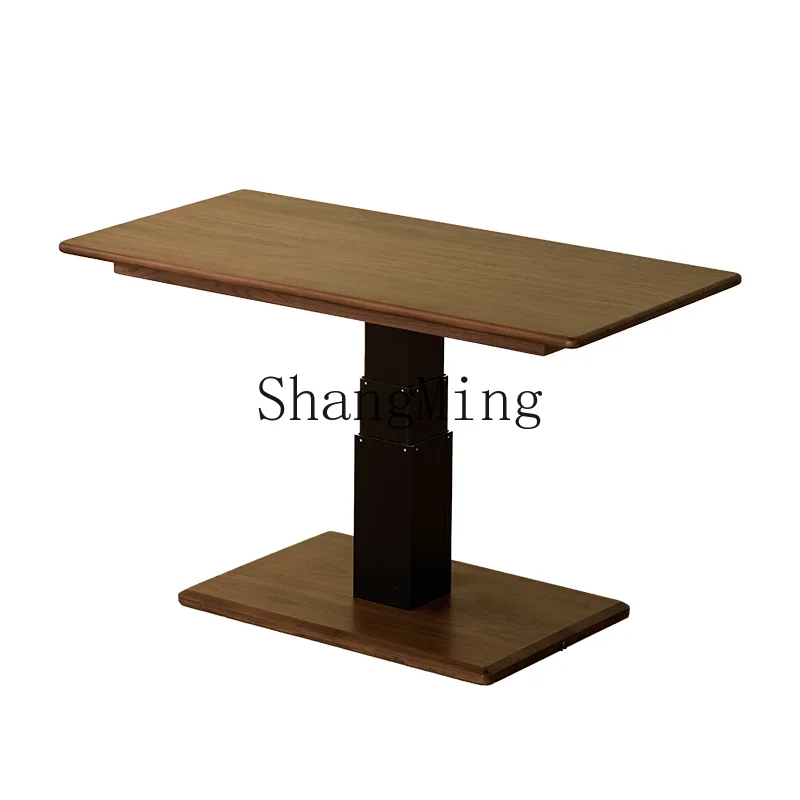 

DHY electric intelligent lifting coffee table all black walnut dining table modern simple living room tea table