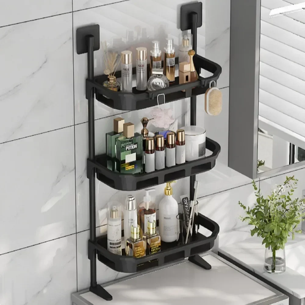 Wall Mounted Storage Rack Waterproof Versatile Hook Makeup Stand Household Multi-layer Bathroom Shelf Antirust Shower Organizer