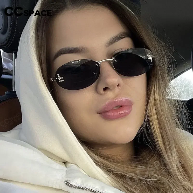 Luxury Brand Design Rimless Sunglasses Women Oval Retro Small Size Metal Suneyeglass Outdoors Casual Vacation Uv400 #300371