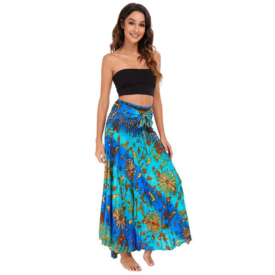 Women's Bohemian Hippie Pants with Smoked Print Design  Loose Lantern Pants Yoga Pants Dress Beach Vacation Skirt