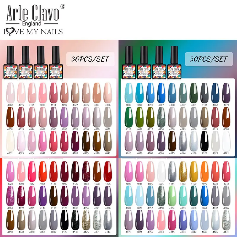 

Arte Clavo 30Pcs Semi Permanent Nail Polish Colour Gel Nail Polish Set Varnish Soak Off UV Gel Nail Art Nail Lacquers Base Coat