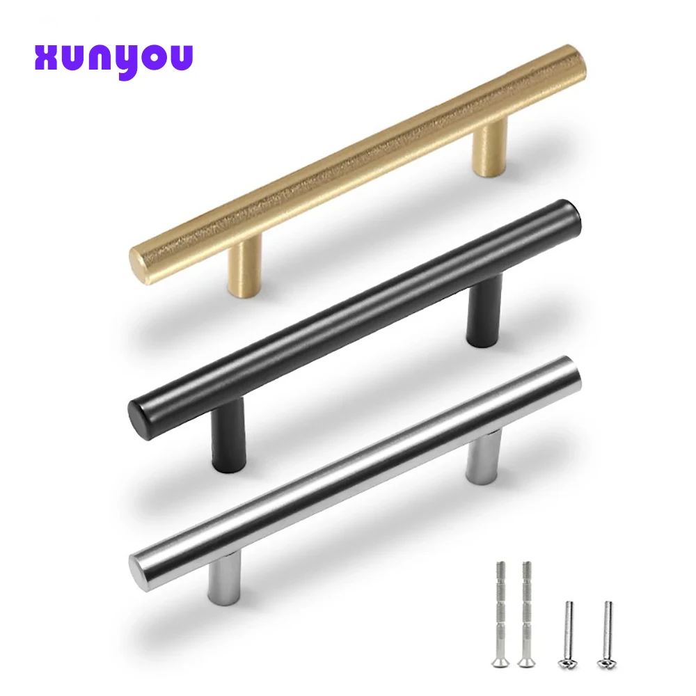 

20pcs Brushed Gold Kitchen Handle Stainless Steel T Bar Door Pull 76mm 96mm Cabinet Knobs and Handles Black Furniture Handle