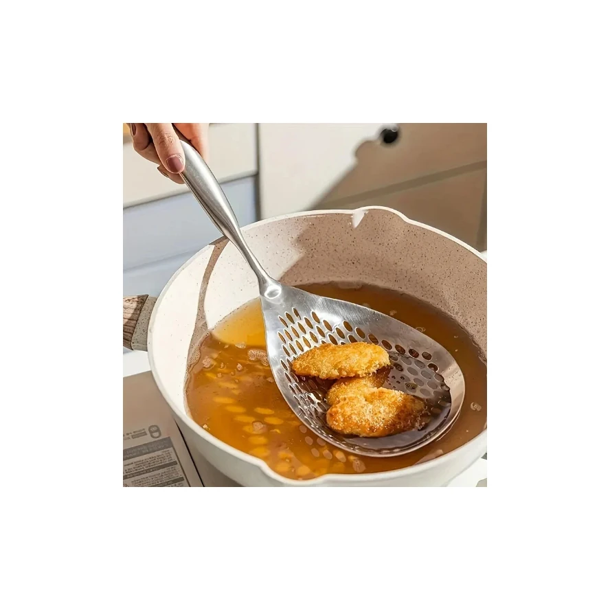1 قطعة ملعقة كبيرة متينة من الفولاذ المقاوم للصدأ مصفاة مقشدة ، ملعقة مصفاة طعام شديدة التحمل للقلي والطهي ، أدوات المطبخ #2