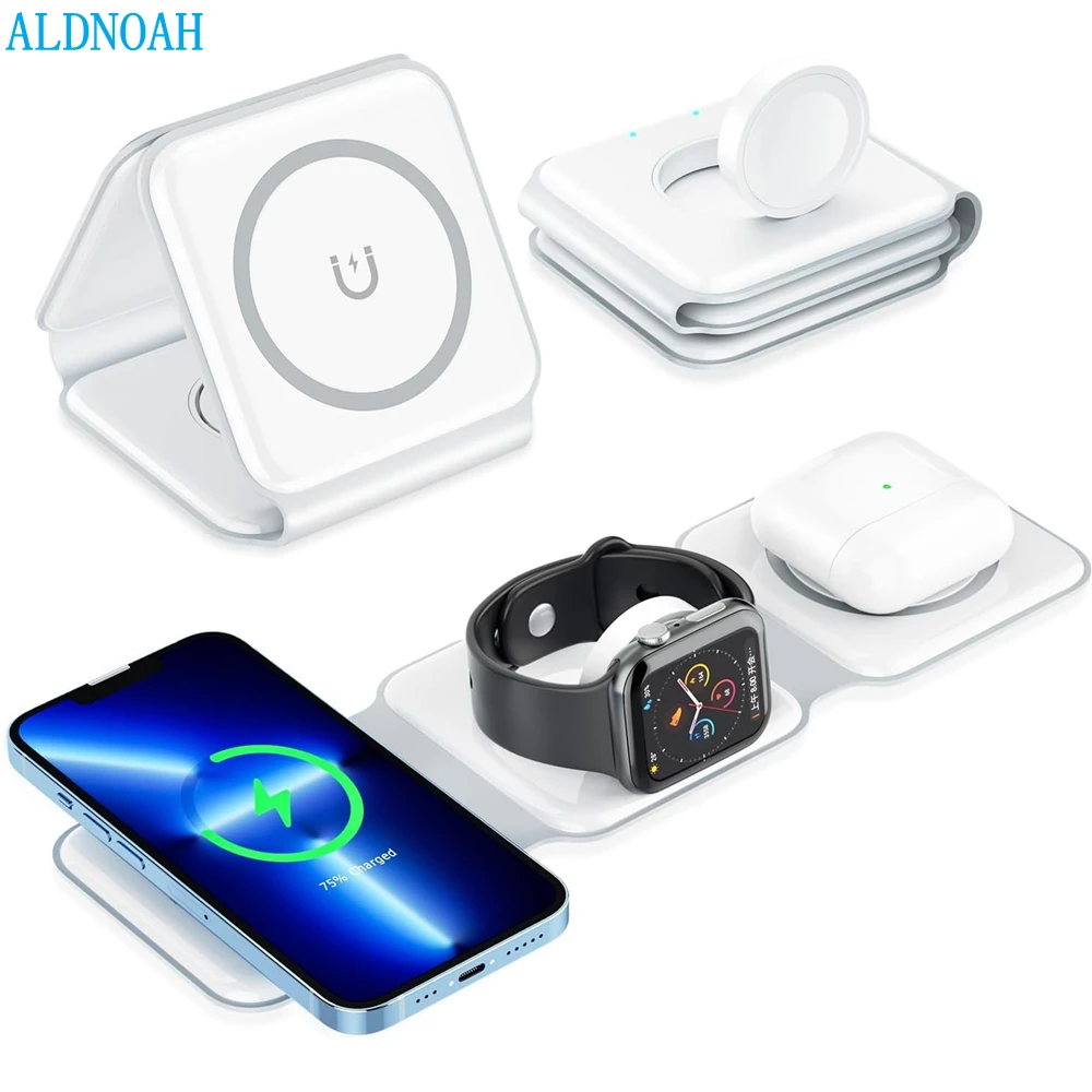 

15W Magnetic 3 in 1 Wireless Charger Pad Stand for iPhone 14 13 12 11 XS X 8 Fast Charging Dock Station for Apple Watch Airpods