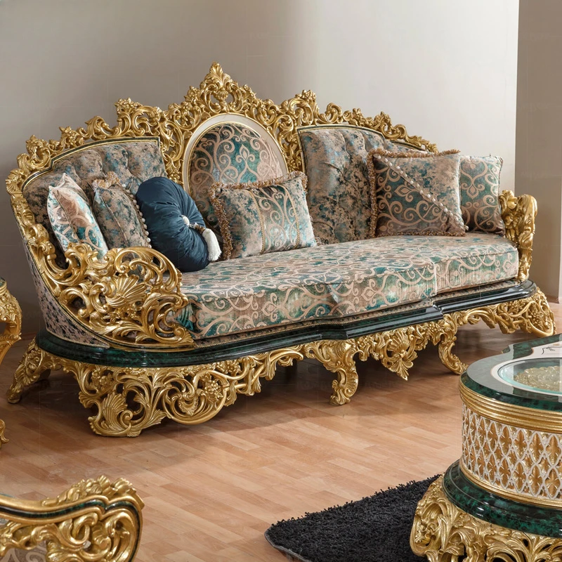 Customized combination of European style furniture, solid wood sofas, French court luxury villas, living rooms, gold foil fabric