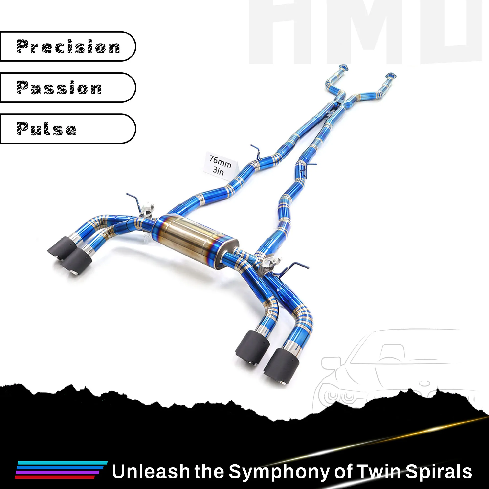 

HMD Customization Catback for BMW M5 G90 4.4T, OEM Valved TC4 Exhaust With Custom Carbon Fiber Tips X-Pipe Design