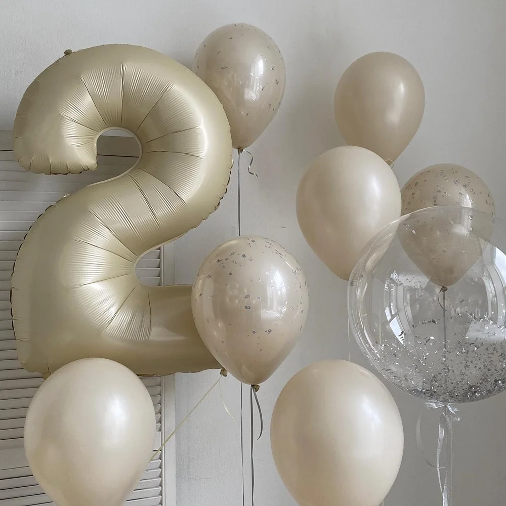 1szt 40-calowy balon z numerem kawy w stylu retro beżowy karmelowy zestaw balonów dla 30 40 50 Happy Birthday Party Decoration Supplies — zdjęcie 7