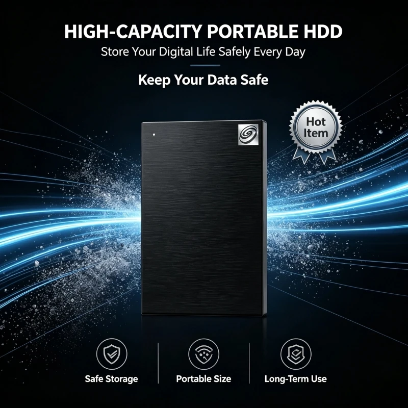 2.5-Inch USB3.0 Black Portable Hard Drive, Large Capacity External HDD for Laptop & Office, Data Recovery, 500GB/1TB/2TB/4TB.