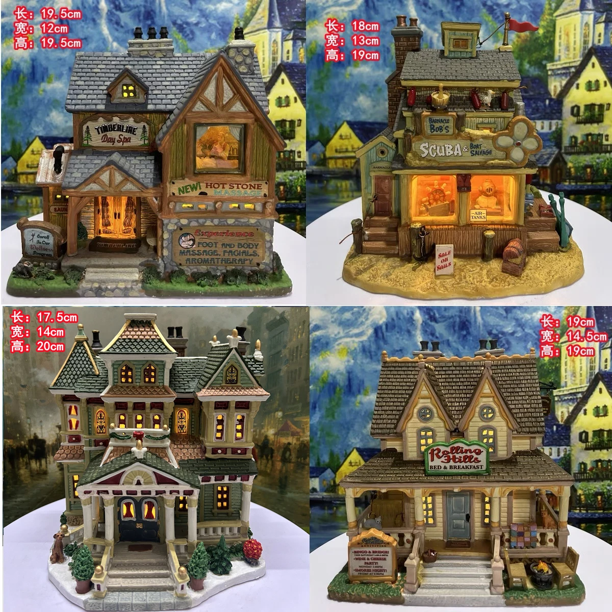 Lemax Porcelain Night Lamp House Miniature of European Building Figurines Home Furnishing Living Room Table Ornaments Home Decor
