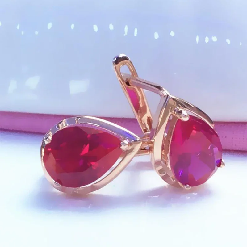 أقراط قطرة الماء من الذهب الأرجواني الكلاسيكي 585 للنساء ، مطلية بسيطة ، 14K ذهبي وردي ، خفيف ، مجوهرات خطوبة فاخرة