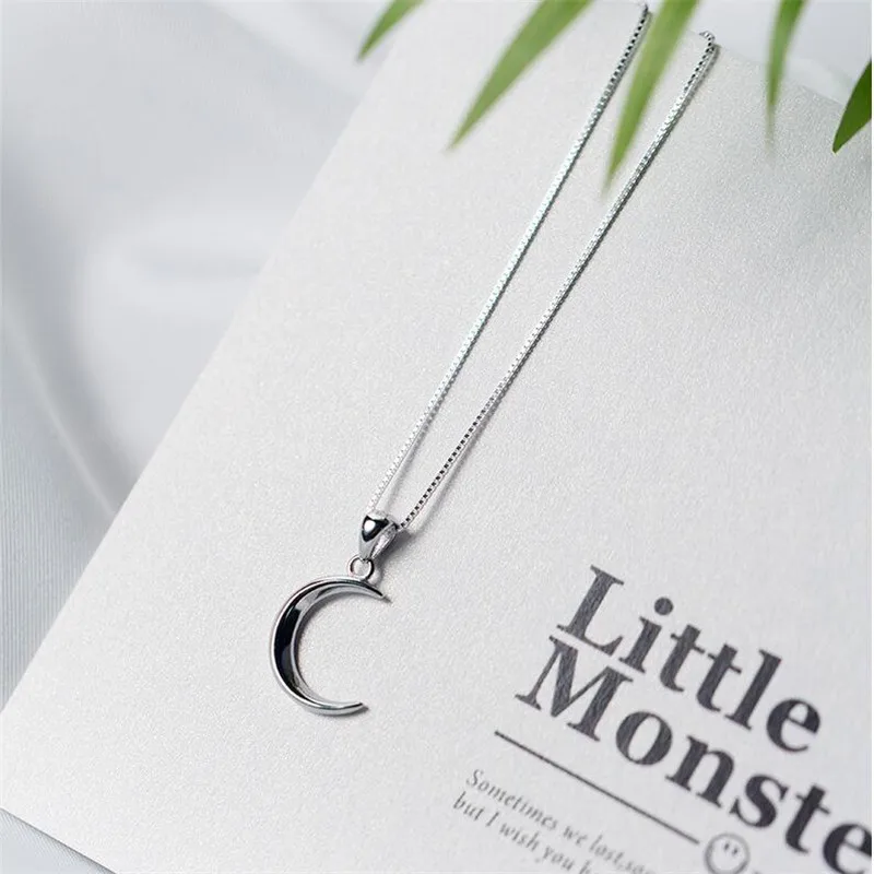 

New Fashion Sweet Moon 925 Sterling Silver Jewelry Temperament Crescent Clavicle Chain Pendant Necklaces XL031
