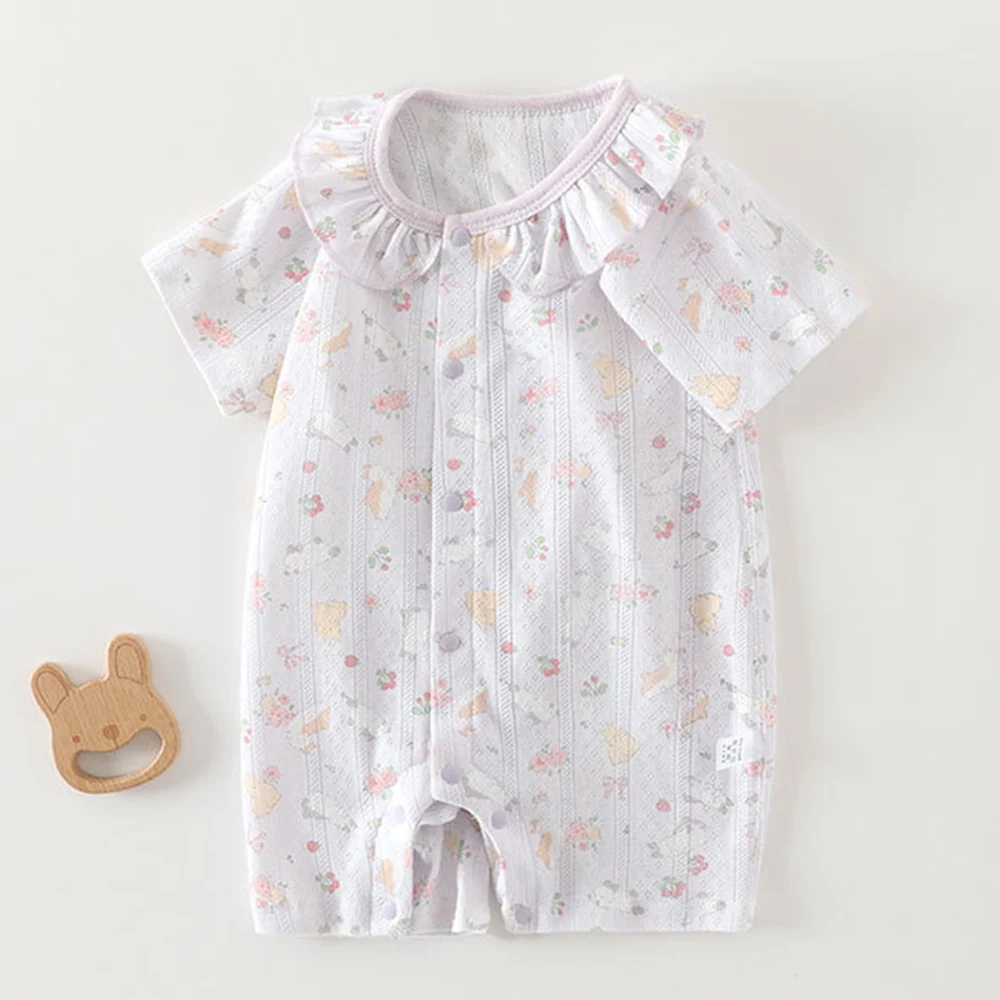 Short Sleeve Baby Romper For Newborn Baby Girl Summer 100% Cotton Lightweight Floral Star Animal Print Infant Baby Boy Jumpsuit