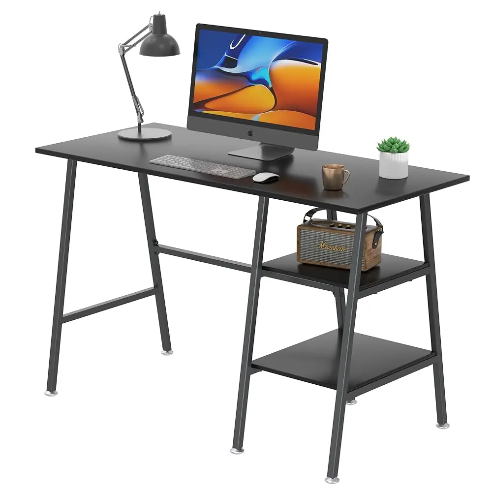 

43 H Computer Desk Home Office Bla Study Desk Work Office Table With Shelves Wooden Desk For Bedroom