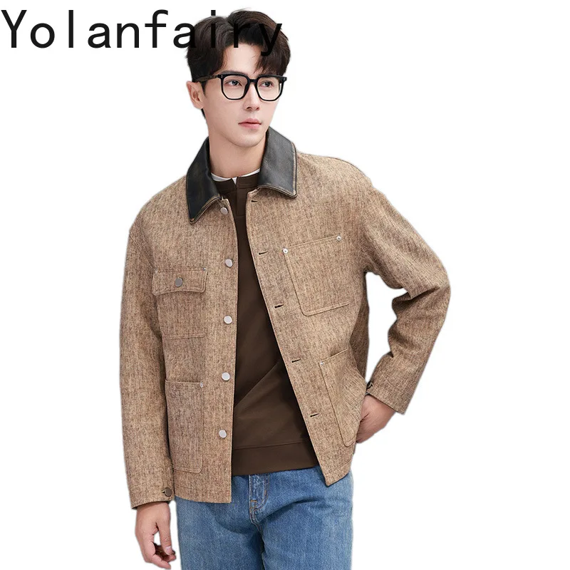 YOLANFAIRY Natural Cow Leather Jacket Men 2025 High Quality Head Layer Cowhide Leather Coat Man Lapel Loose Coats American Retro