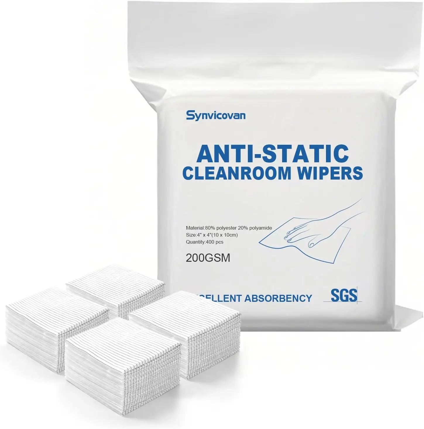 

Anti-Static Microfiber Wipes 4'x4'(400 Pcs,Class 100, 200GSM) Lint Free Cloths Reusable Special ESD