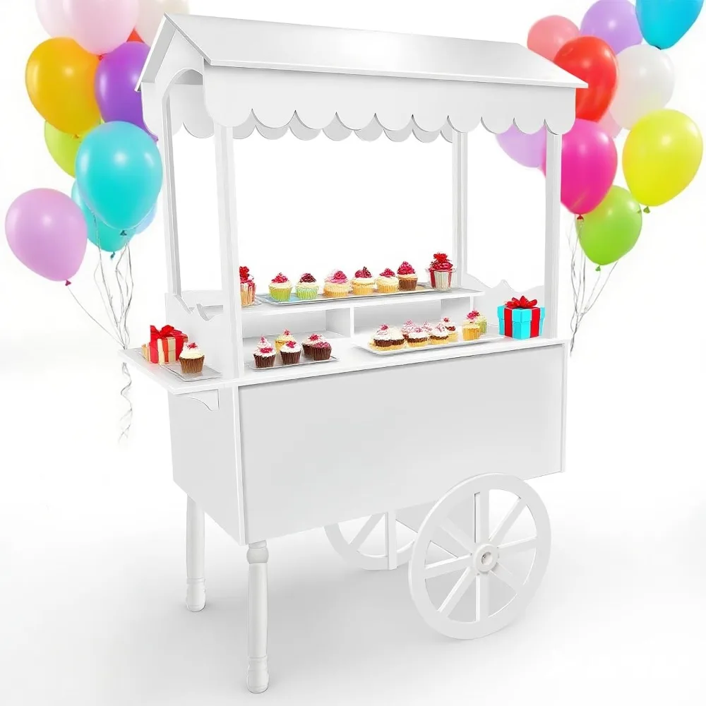 

Candy Cart Display Stand for Party, Dessert Cake Cart Stand with Wheels, Vintage Dessert Display Stand Decoration Cart with 100