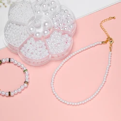1Box ABS Imitation Pearl Beads White Round Spacer Bead Kit for Bracelet Necklace Earrings DIY Jewelry Making Kits Accessories