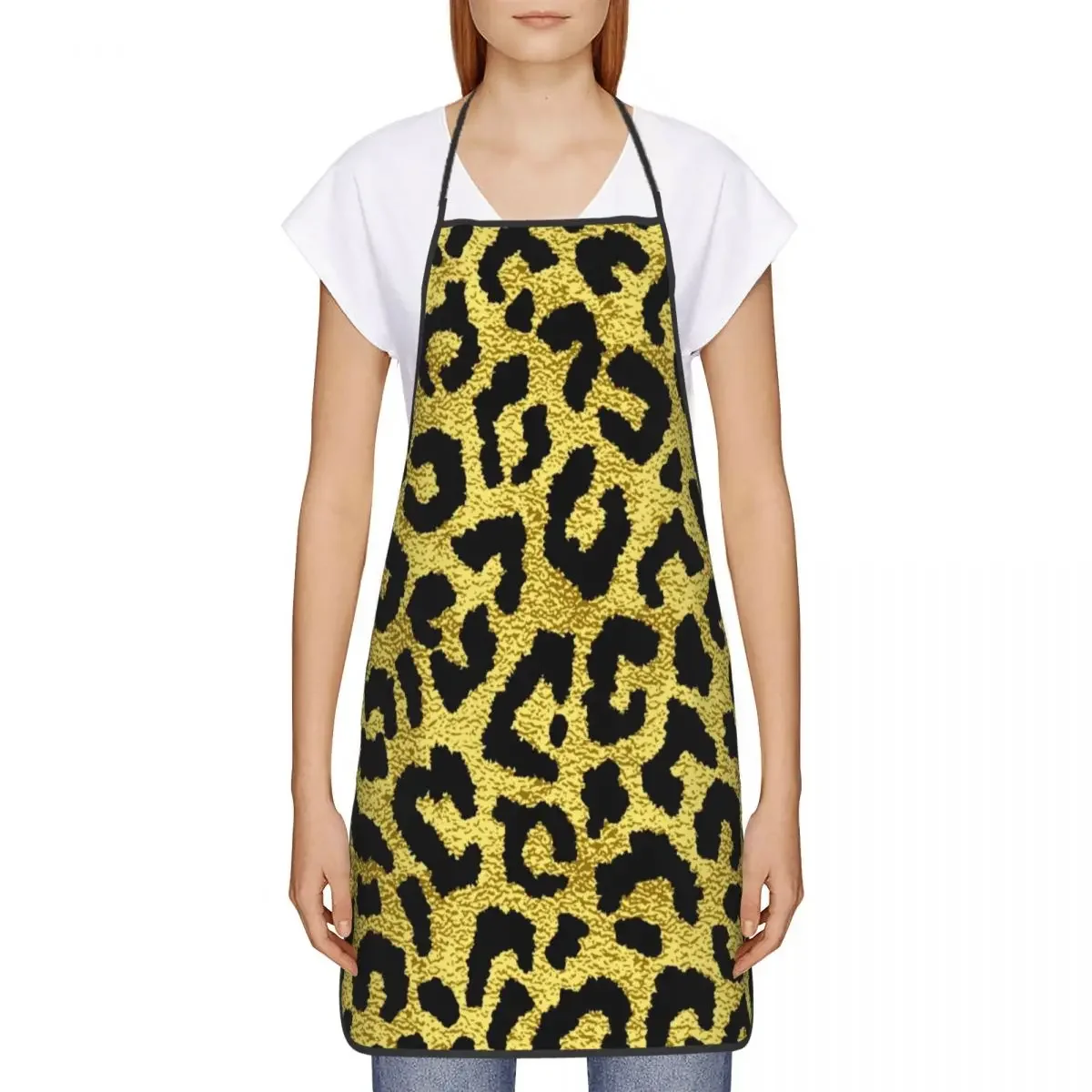 Cute Leopard Print Apron for Women Men Unisex Bib Animal Fur Pattern Cooking Kitchen Tablier Cuisine Chef Gardening