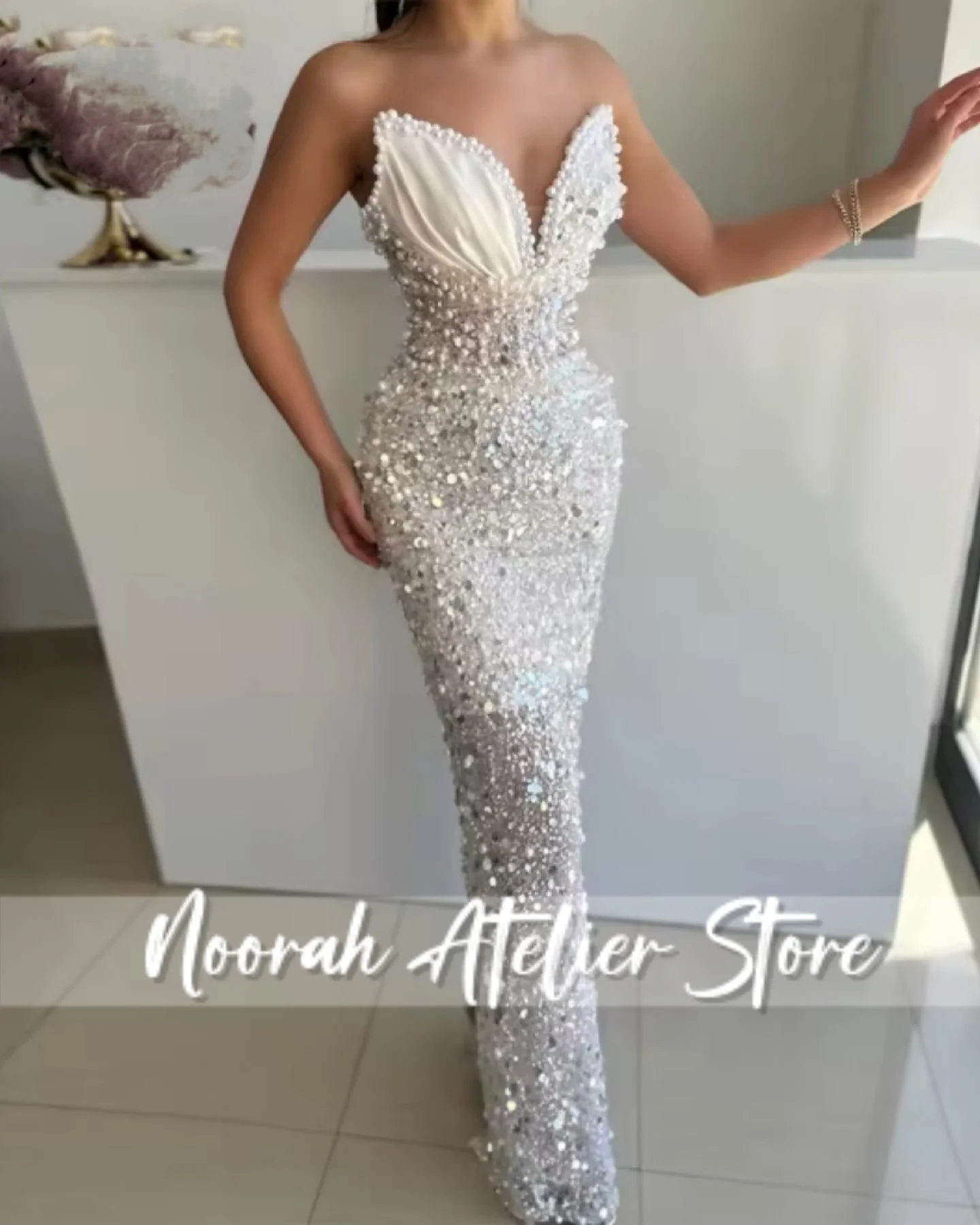 فساتين سهرة نسائية فاخرة على شكل قلب مطرز باللون الأخضر المريمية سباركلي 2025 حورية البحر للنساء دبي فساتين لحضور الحفلات الموسيقية حسب الطلب