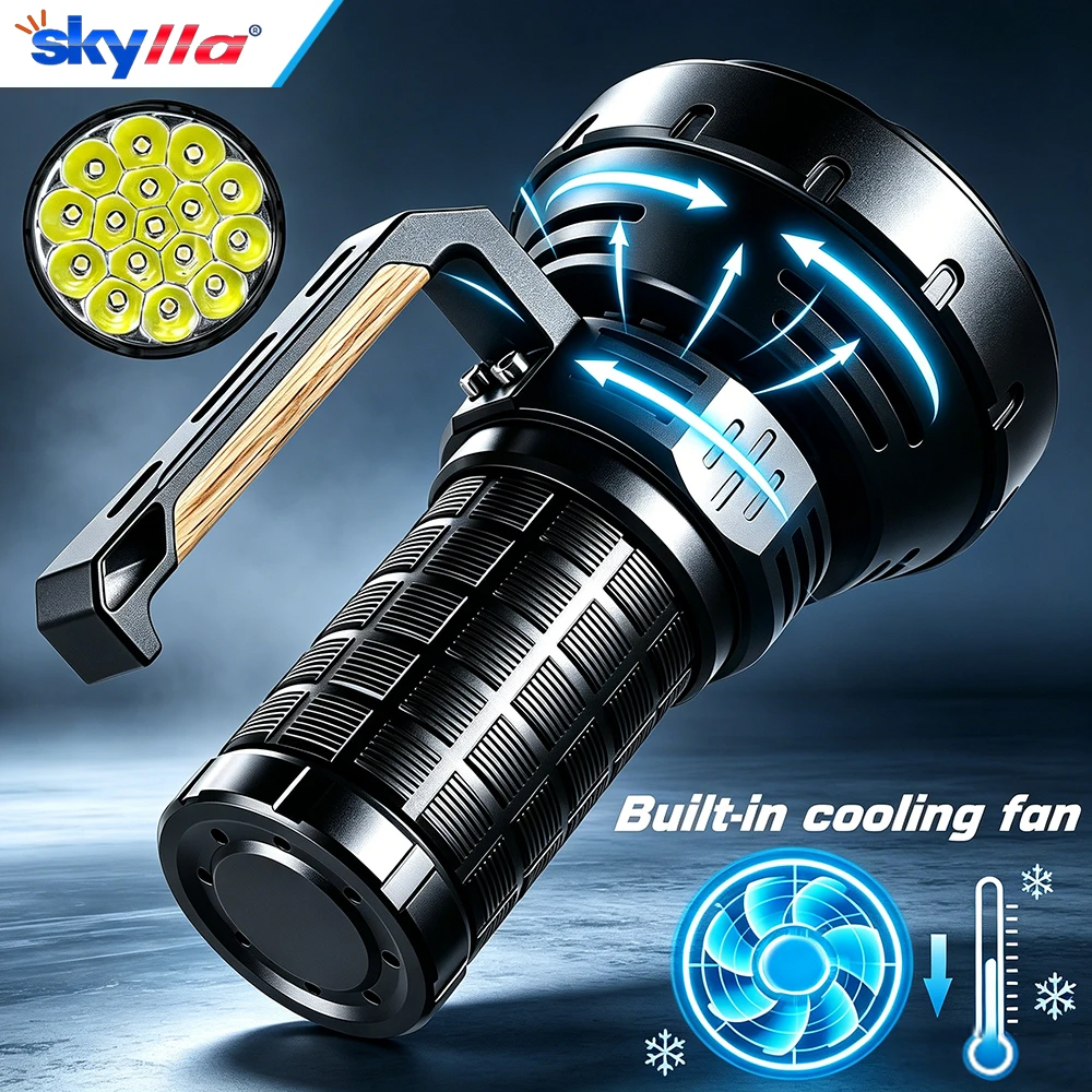 Best-selling flashlight with kilometer-range shooting, ultra-bright high-power LED, waterproof tactical flashlight with fan cool