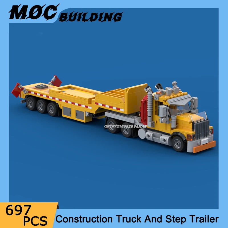

﻿MOC Building Blocks City Vehicle Series Construction Truck And Step Trailer Model DIY Assemble Bricks Creative Car Toys Gifts