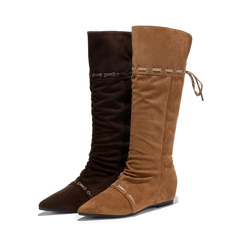 AIYUQI 2025 New Women's Boots Pointed Toe Pleated Women Biker Boots Large Size Maillard Women's Western Cowboy Boots