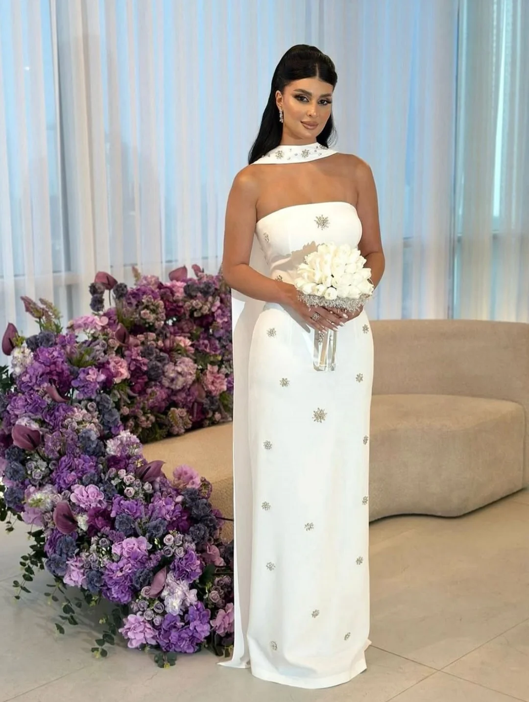 

Customized Straight Sleeveless Prom Dresses Strapless Floor Length Beadings Pleated Party Dresses Evening Dresses