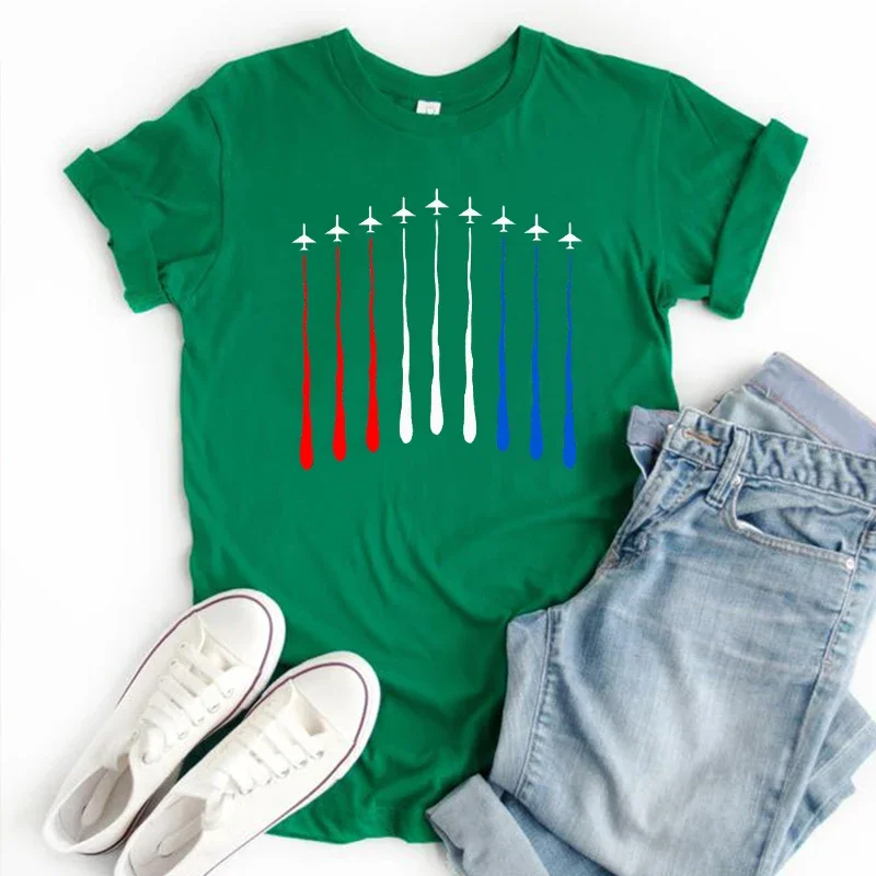 

4th of July Shirts Red White & Blue Tops Independence Day Tee Gift for Women American Flag Air Force Flyover Shirt m