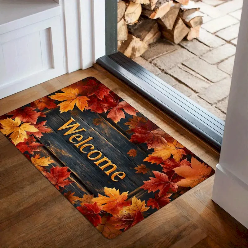 VIKAMA Maple Leaf Printing Welcome Door Mat Entrance Non slip Floor Mat Autumn Soft Carpet Home Decoration
