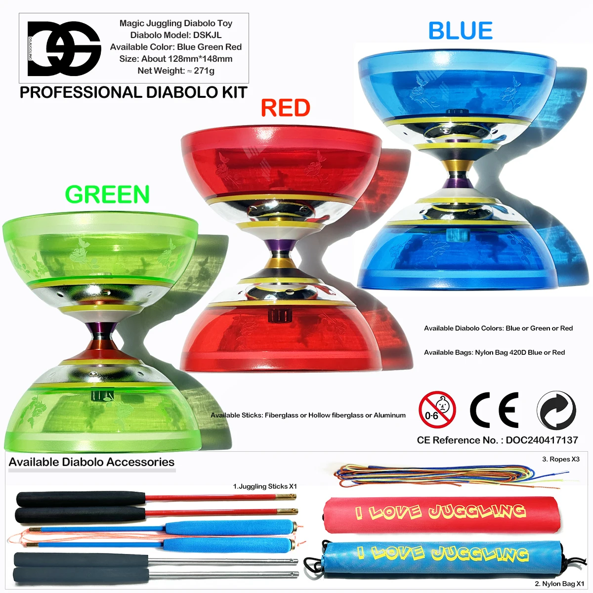 Diabolo - Juego de yoyo chino, diábolo de triple rodamiento, juguetes de malabares Diabolo - Juego de yoyo chino, diábolo de triple rodamiento, juguetes de malabares