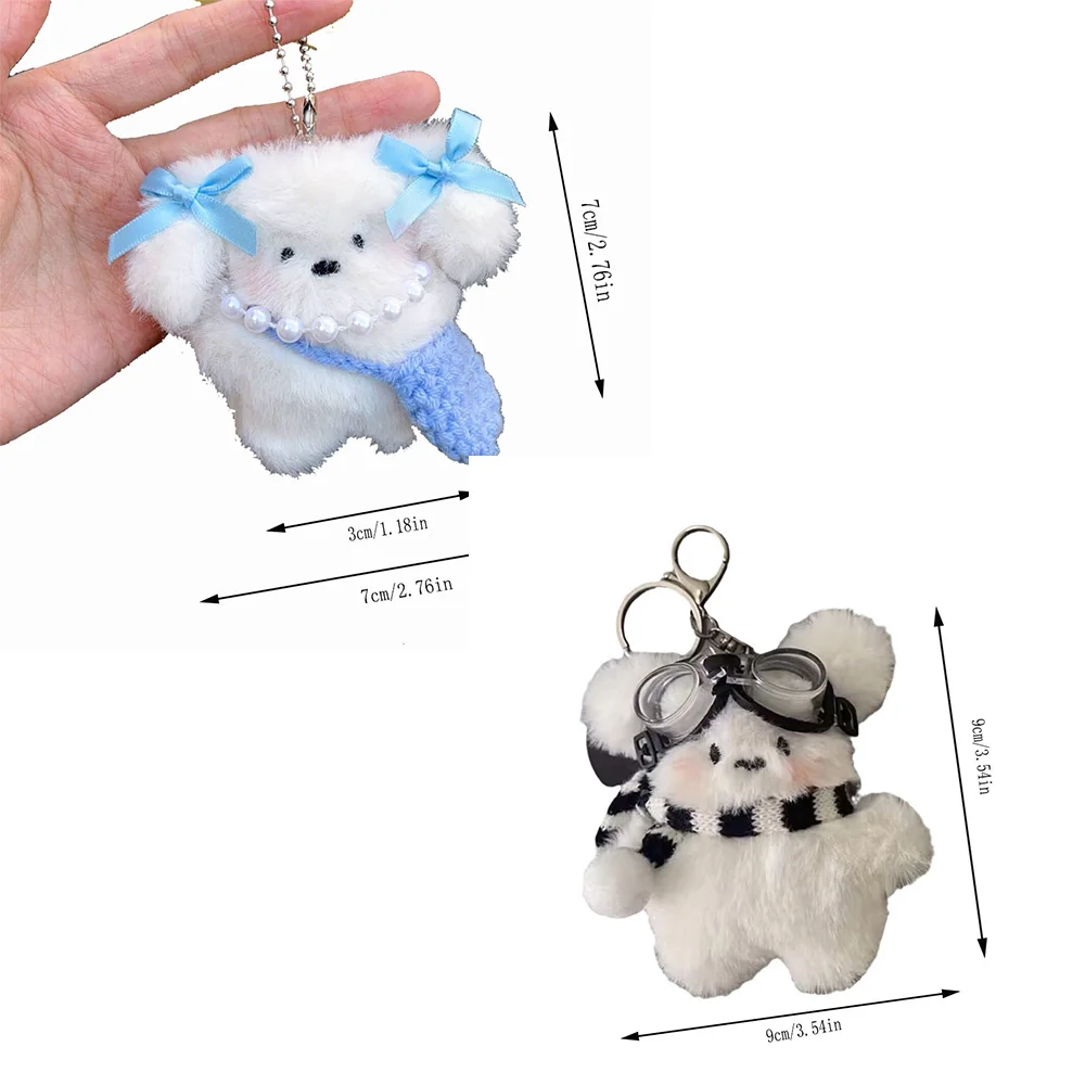 Little Milk Dog Doll Keychain Plush Doll Bag Pendant Creative Instagram Style Animal Bowknot Keyring Fashion Car Keychain