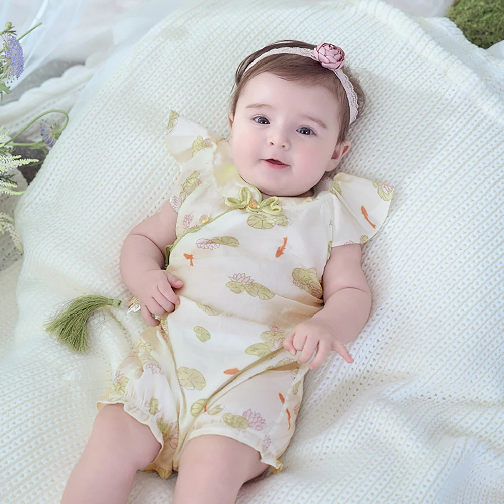 Dave Bella Baby Summer Newborn Jumpsuit Girls Short Sleeve Creeper Cute Floral Printed Romper Baby Party Clothes DB2251850