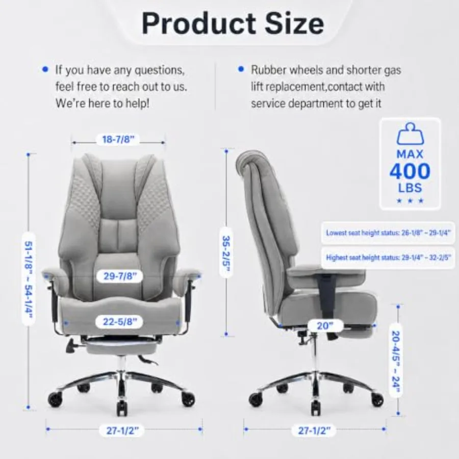 Big and Tall office chair for heavy-duty use, black mesh material, supports up to 400lbs, 23-inch extra-wide seat with footrest