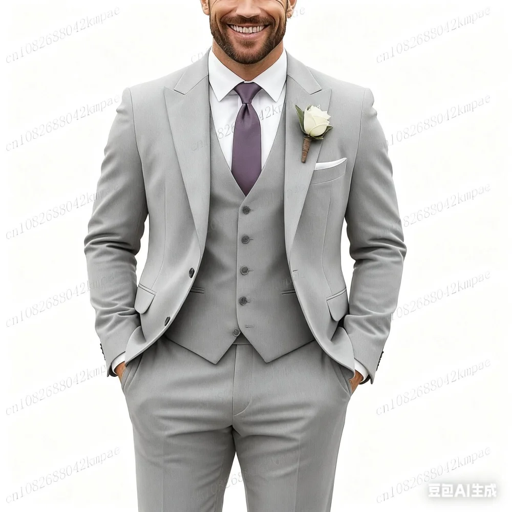 بدلة رسمية للرجال من المخمل الأرجواني مكونة من 3 قطع بدلة سوداء لحفلات الزفاف أفضل رجل لحفلات الكرة ملابس التدخين #2