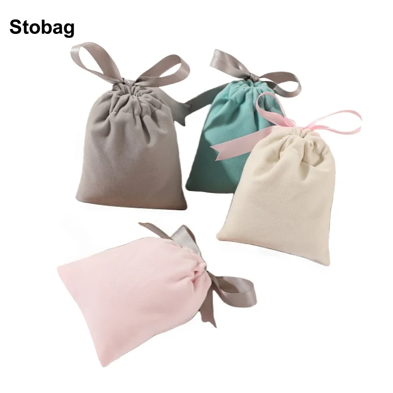 

StoBag 50pcs Wholesale Color Velvet Drawstring Bags Bow Small Candy Gift Jewelry Package Storage Cloth Bundle Reusable Pouch