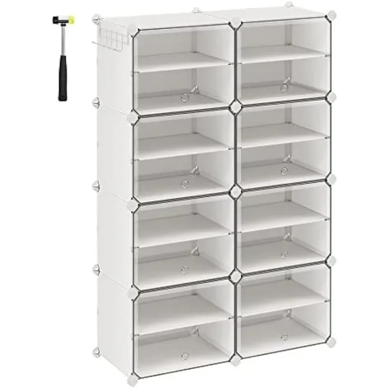 

Shoe Rack, 8 Cubes Shoe Organizer with Doors, 32 Pair Plastic Shoe Storage Cabinet, for Bedroom, Entryway, Steel Frame