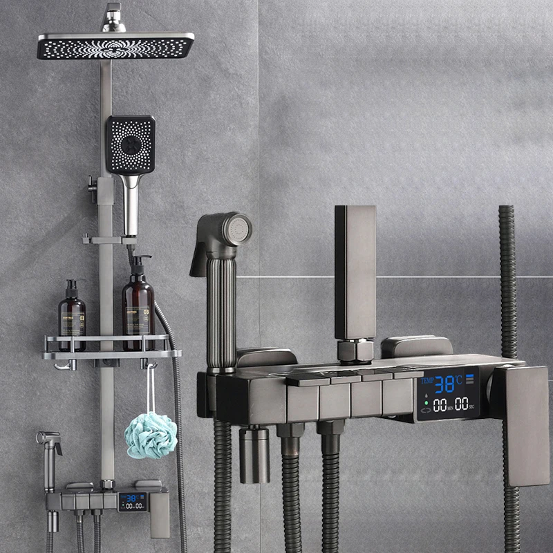 Smart Thermostatic Digital Bathroom Shower Set 12 Inch Rainfall Bathroom Shower Head Faucet Accessories Digital Shower System