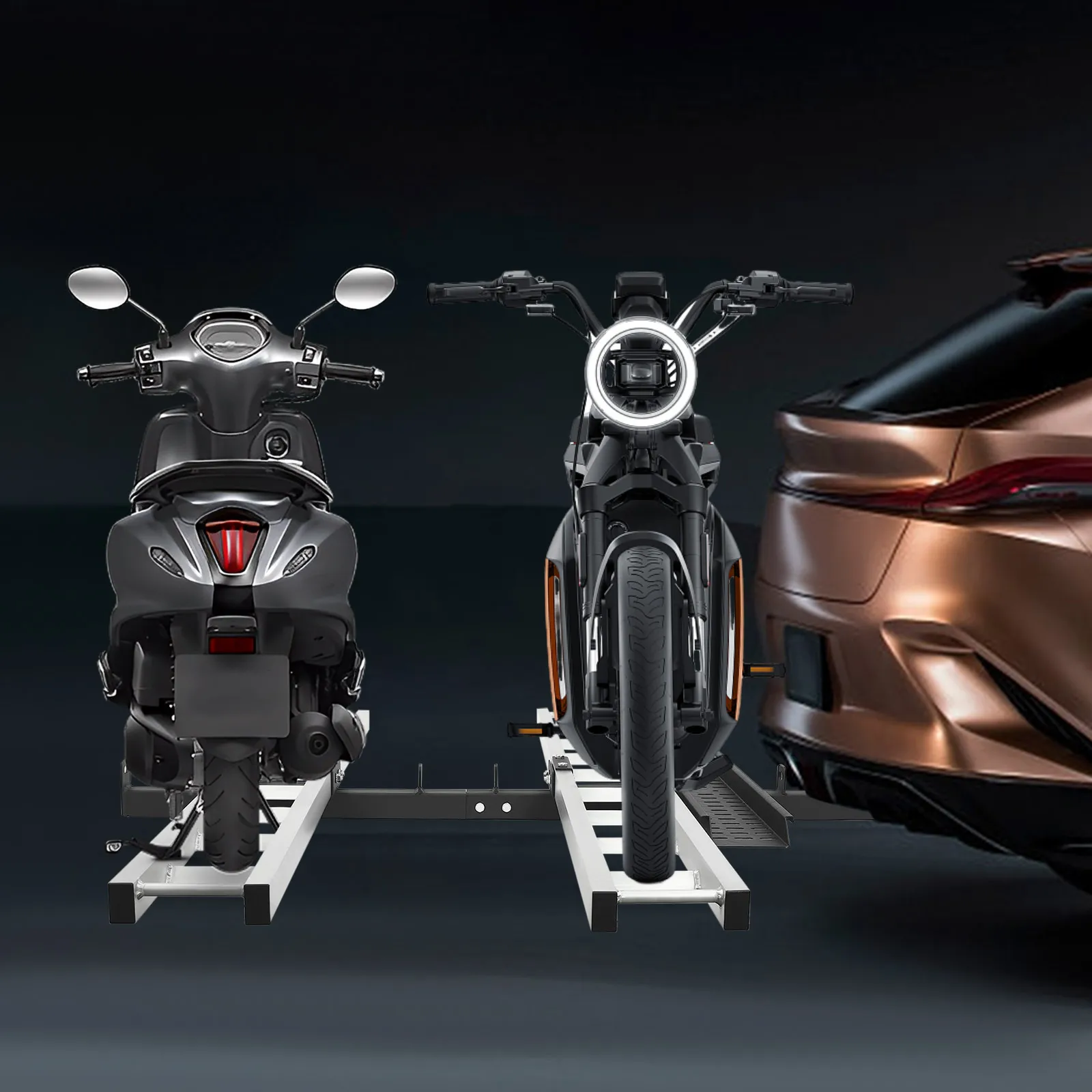 

Aluminum Hitch Carrier for Dirt Bikes, 600 LBS Aluminum Motorcycle Carrier Hitch Mount, Double Motorcycle Bike Hitch Carrier