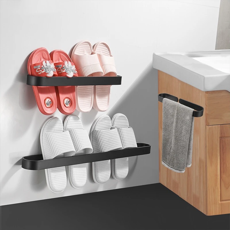 

Bathroom Towel Holder Wall Mounted Towel Towel Bar Household Kitchen Bathroom No Drilling Simple Shoe Rack Aluminum Alloy Rod