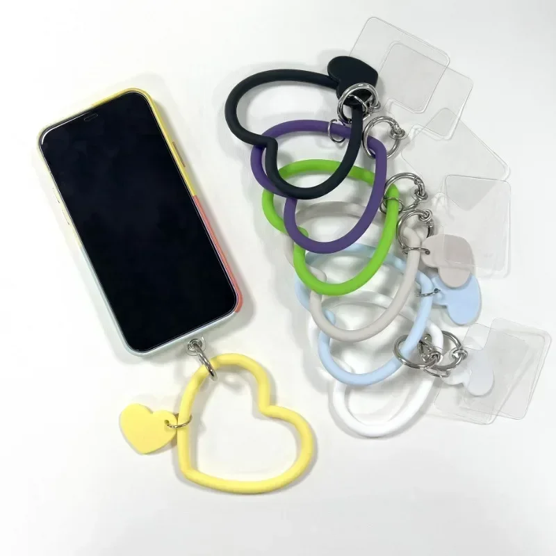

Silicone Heart Loop Cell Phone Hand Wrist Strap With Key Chain Holder - Universal Mobile Phone Straps For All Smartphones
