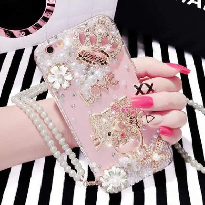 Hot Sanrio Kawaii Iphone Phone Case Hello Kitty Cartoon Three-Dimensional Glue Diamond Iphone15Promax Cartoon Anti-Fall Cover image 5