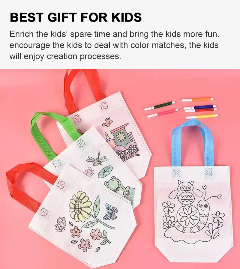 DIY Graffiti-Tasche mit Farbmarker, Karneval, Tierkunst, Party, Goodie-Taschen für Kinder, umweltfreundliche, wiederverwendbare Mini-Einkaufstasche aus Vliesstoff – Detail 3