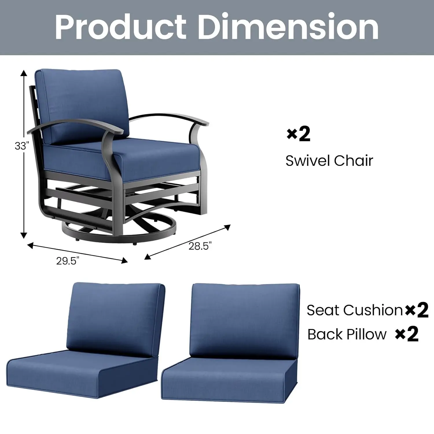 Outdoor Aluminum Swivel Rocker Bistro Chair Set With Overstuffed Washable Cushions For Porch Balcony Deck, Customized