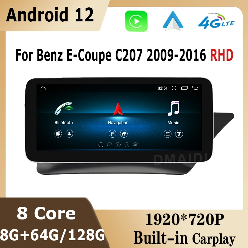 

128G Car GPS Multimedia Player For Mercedes Benz E Coupe C207 E207 RHD 2009-2015 Andriod 13 CarPlay Auto Video Stereo Head Unit