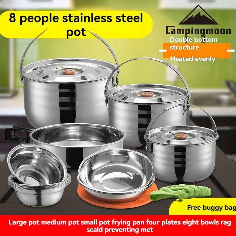 

Набор походной посуды MC-240 из нержавеющей стали для кемпинга на природе: портативный набор для пикника, включающий кастрюлю, сковороду и пароварку