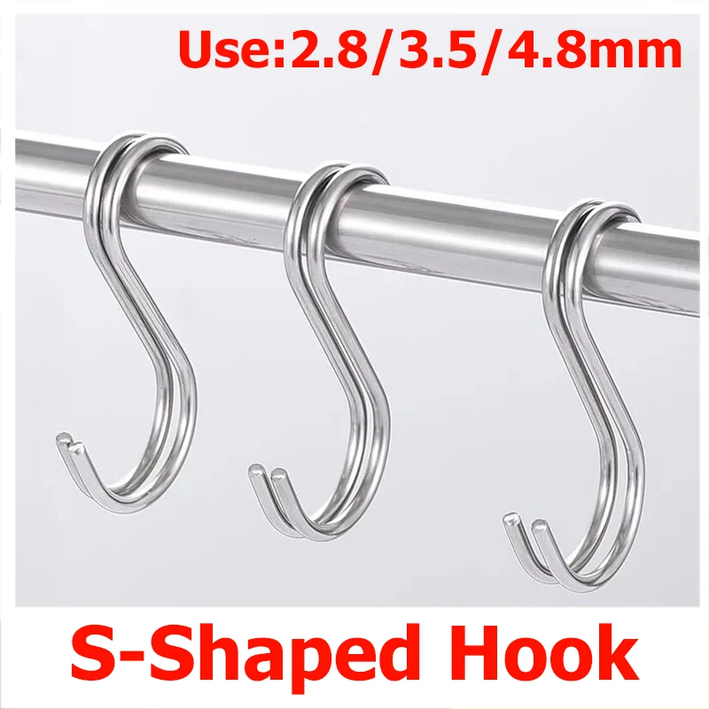 S-Shaped Hook Thicken Stainless Steel Hook Kitchen Bathroom Clothing Hooks Multi-functional Metal Hanging Hook